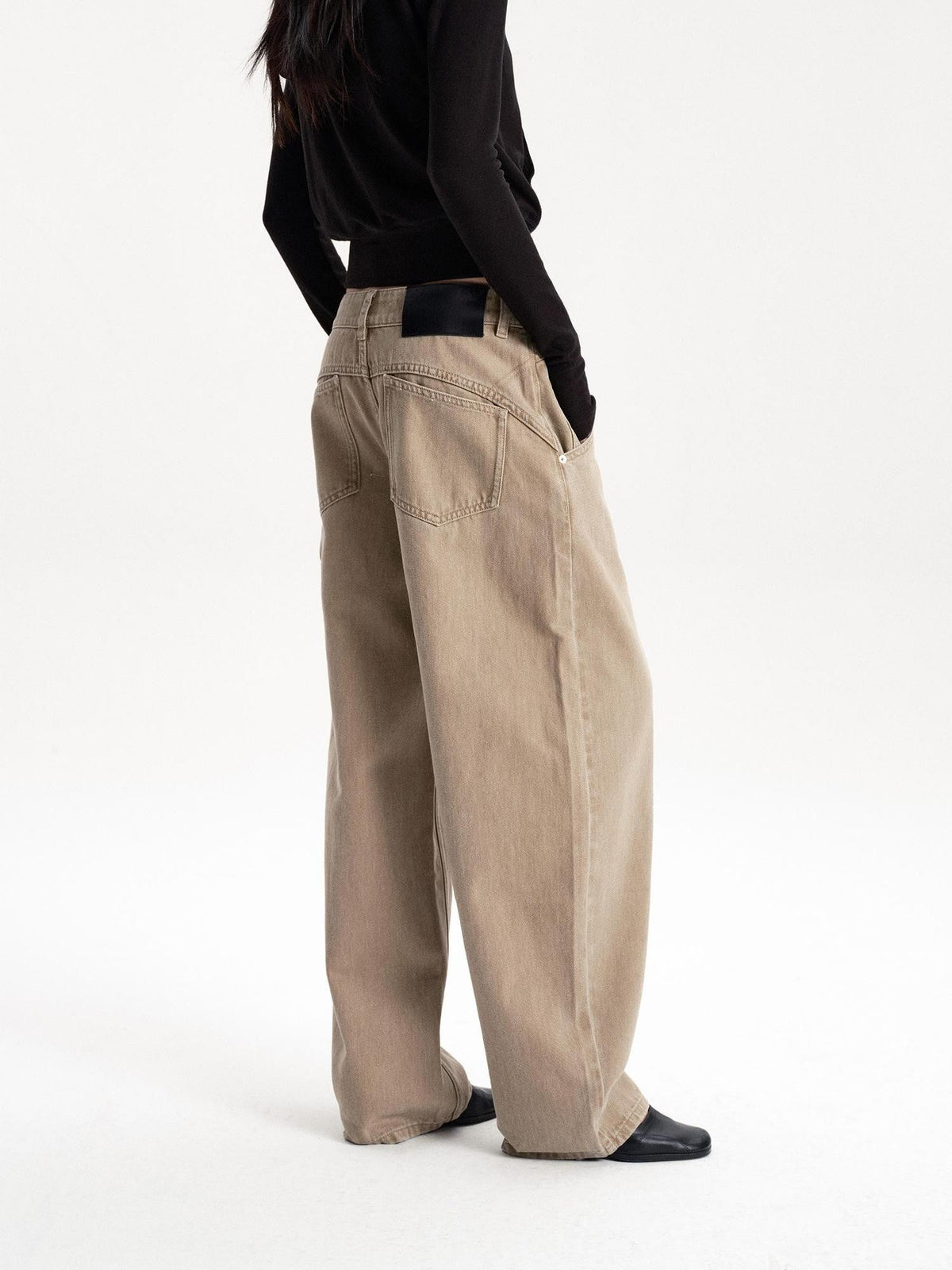 Washed Low Waist Button Cotton Women's Barrel-leg Jeans