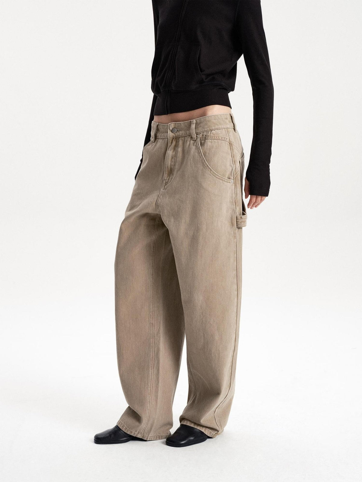 Washed Low Waist Button Cotton Women's Barrel-leg Jeans