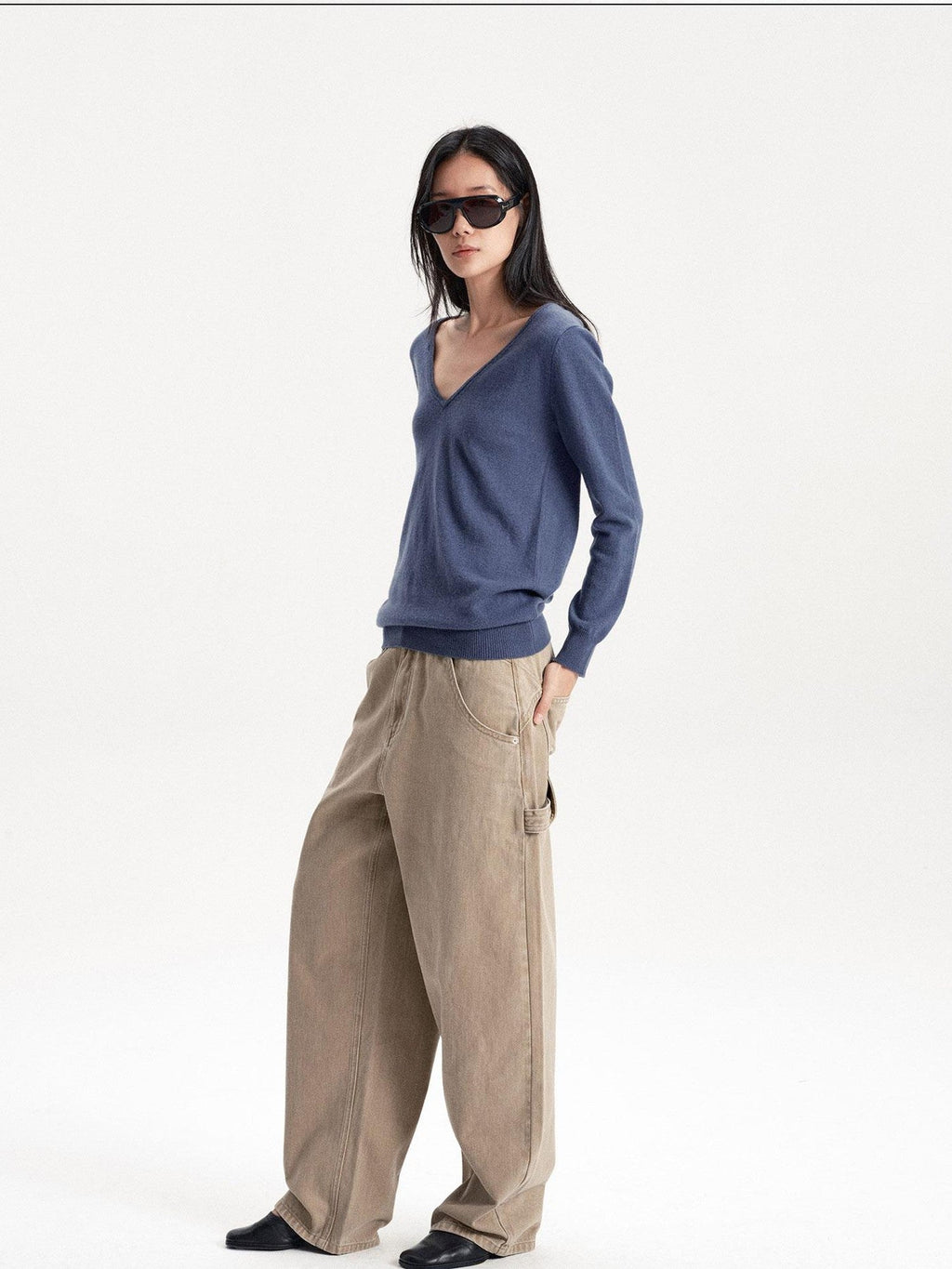 Washed Low Waist Button Cotton Women's Barrel-leg Jeans