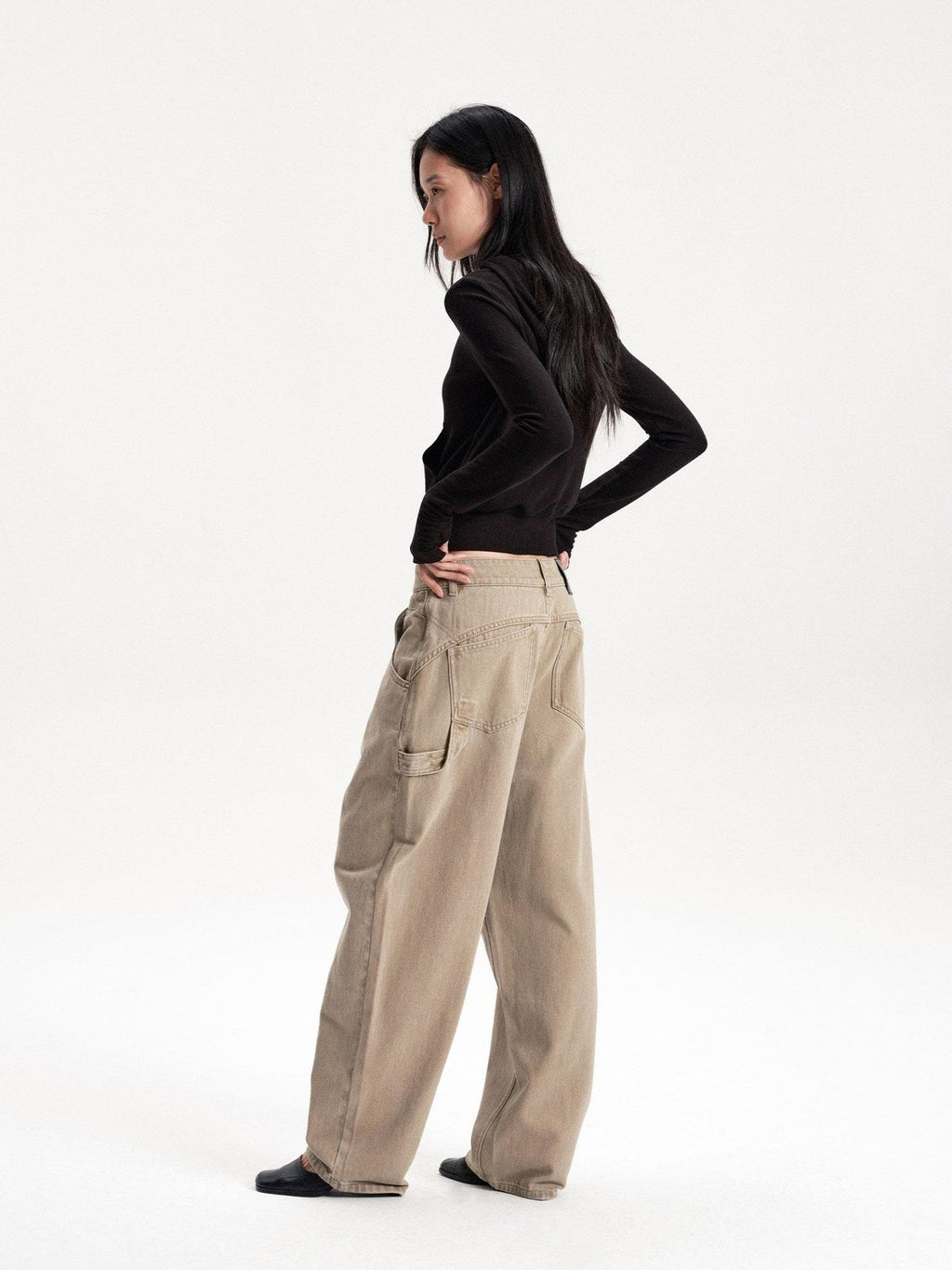 Washed Low Waist Button Cotton Women's Barrel-leg Jeans