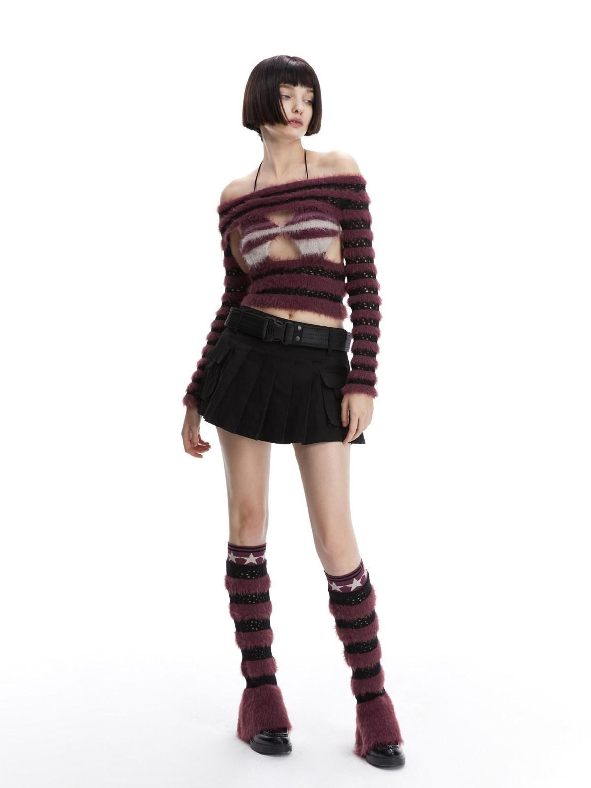 Wine Red Knitted Colorblock Lace Up Women's Acrylic Camisoles