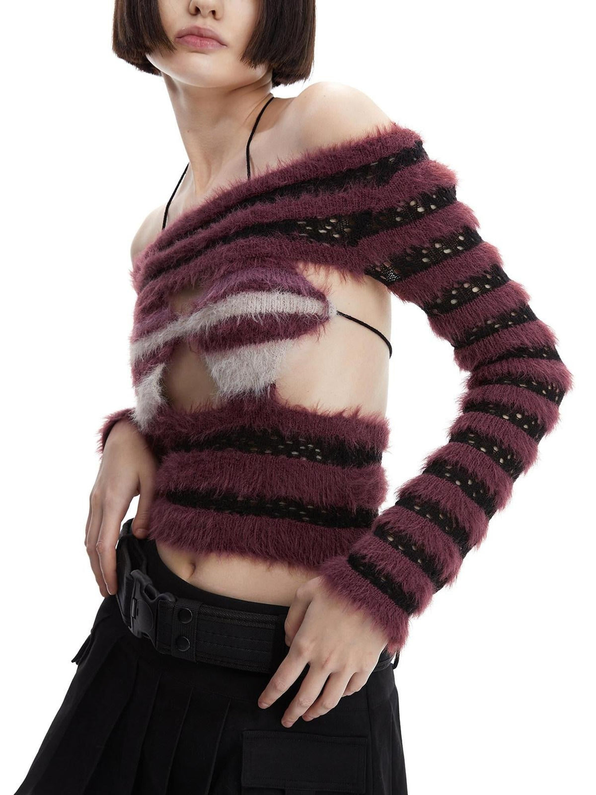 Wine Red Knitted Colorblock Lace Up Women's Acrylic Camisoles