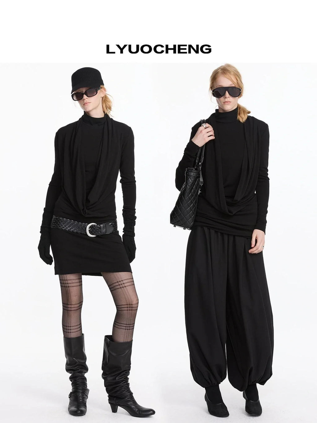 Y Drape Layered Knit V-neck T-shirt Long Sleeve