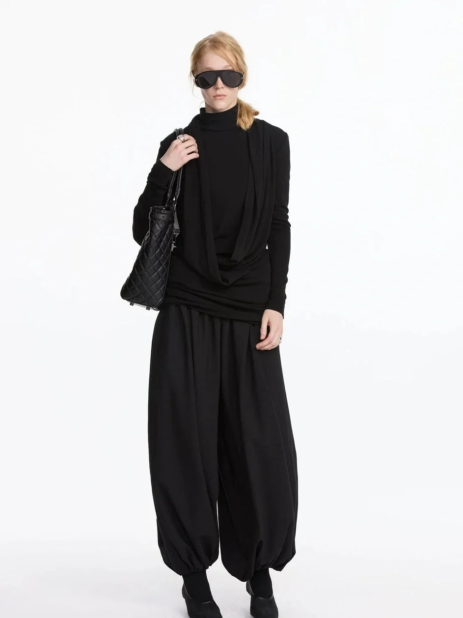 Y Drape Layered Knit V-neck T-shirt Long Sleeve