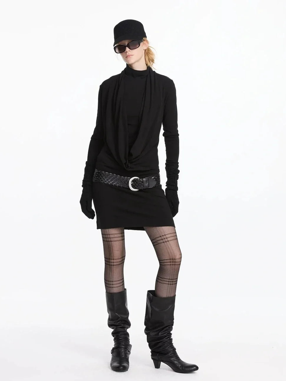 Y Drape Layered Knit V-neck T-shirt Long Sleeve