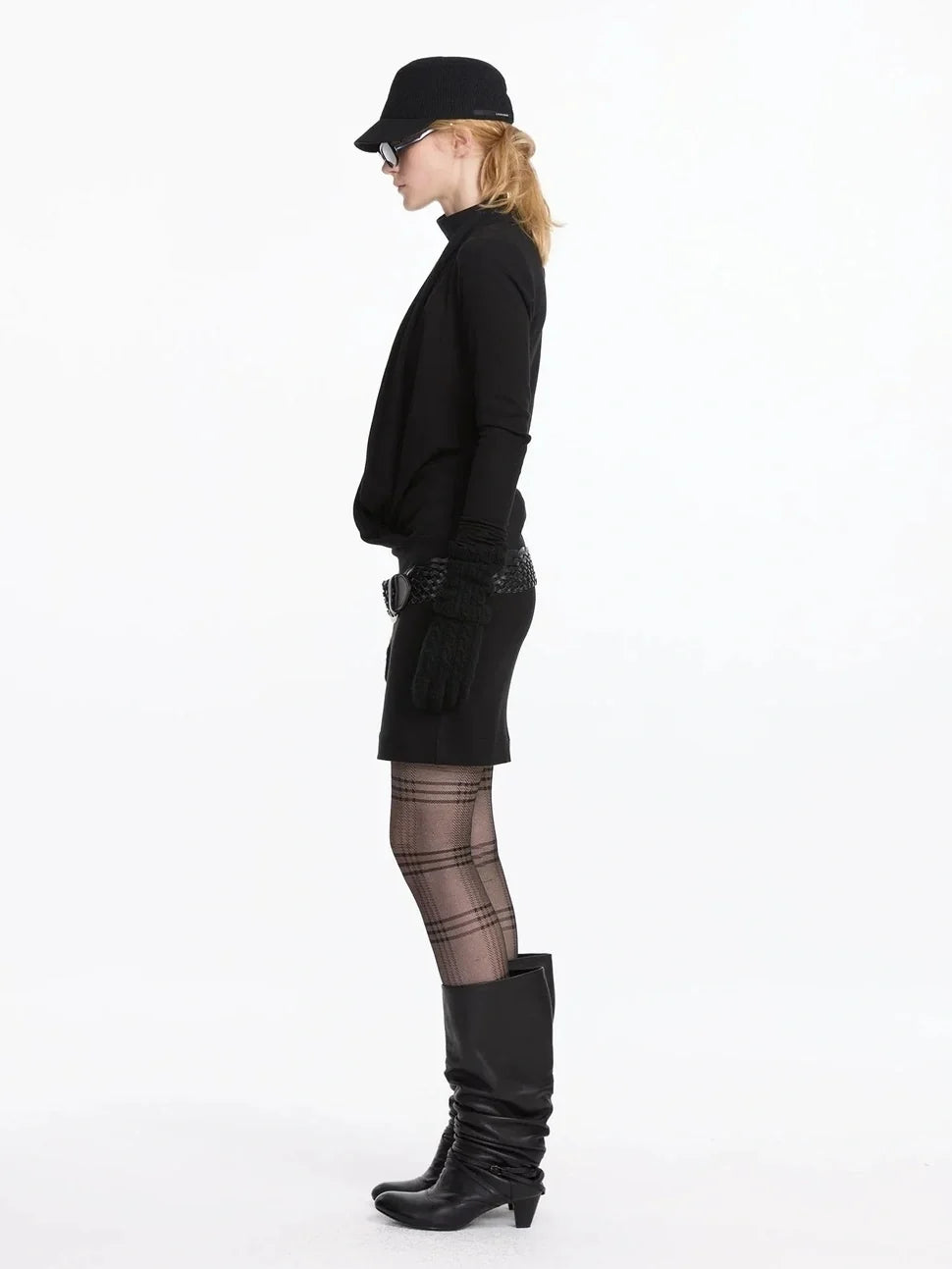 Y Drape Layered Knit V-neck T-shirt Long Sleeve