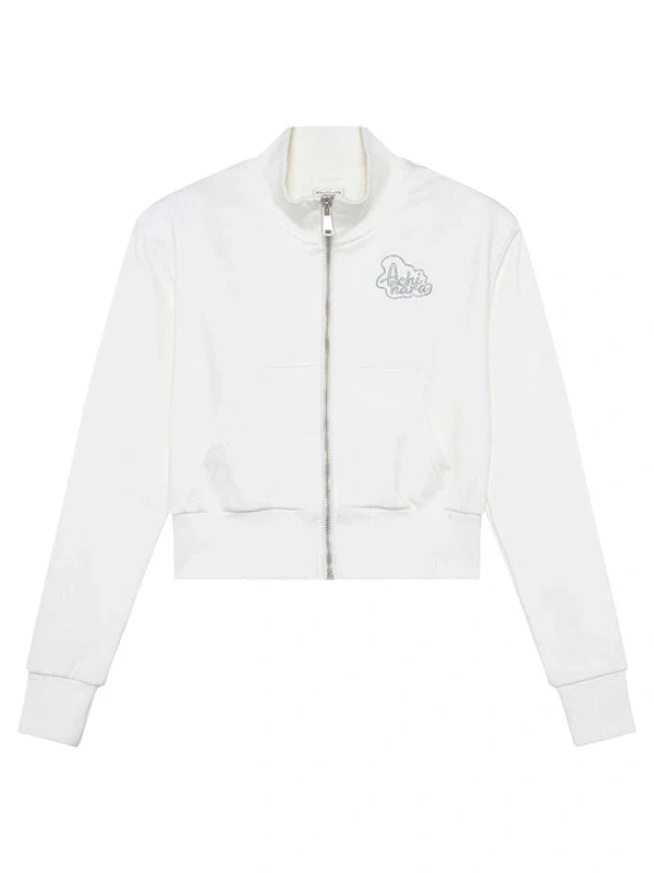 Church Kiss Embroidered Cropped Hooded Jacket