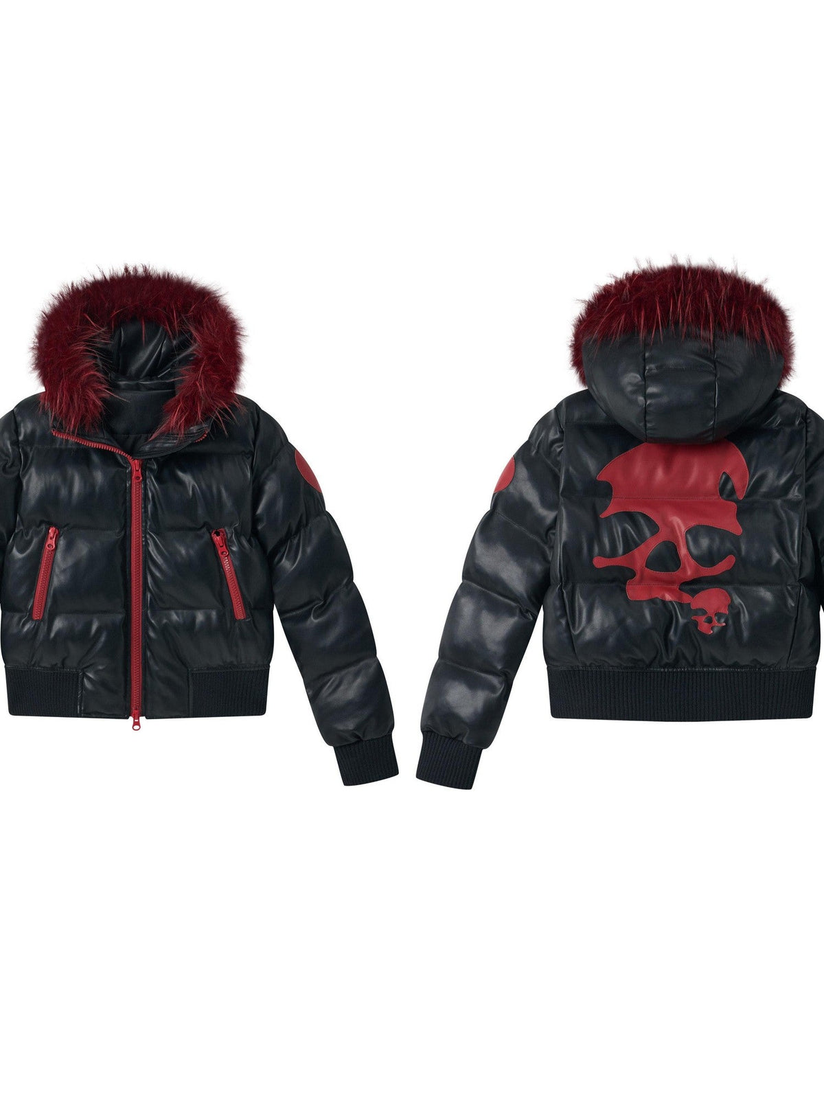 Black Colorblock Detachable Pu Fur Collar Hood Women's Cotton Puffer Jackets