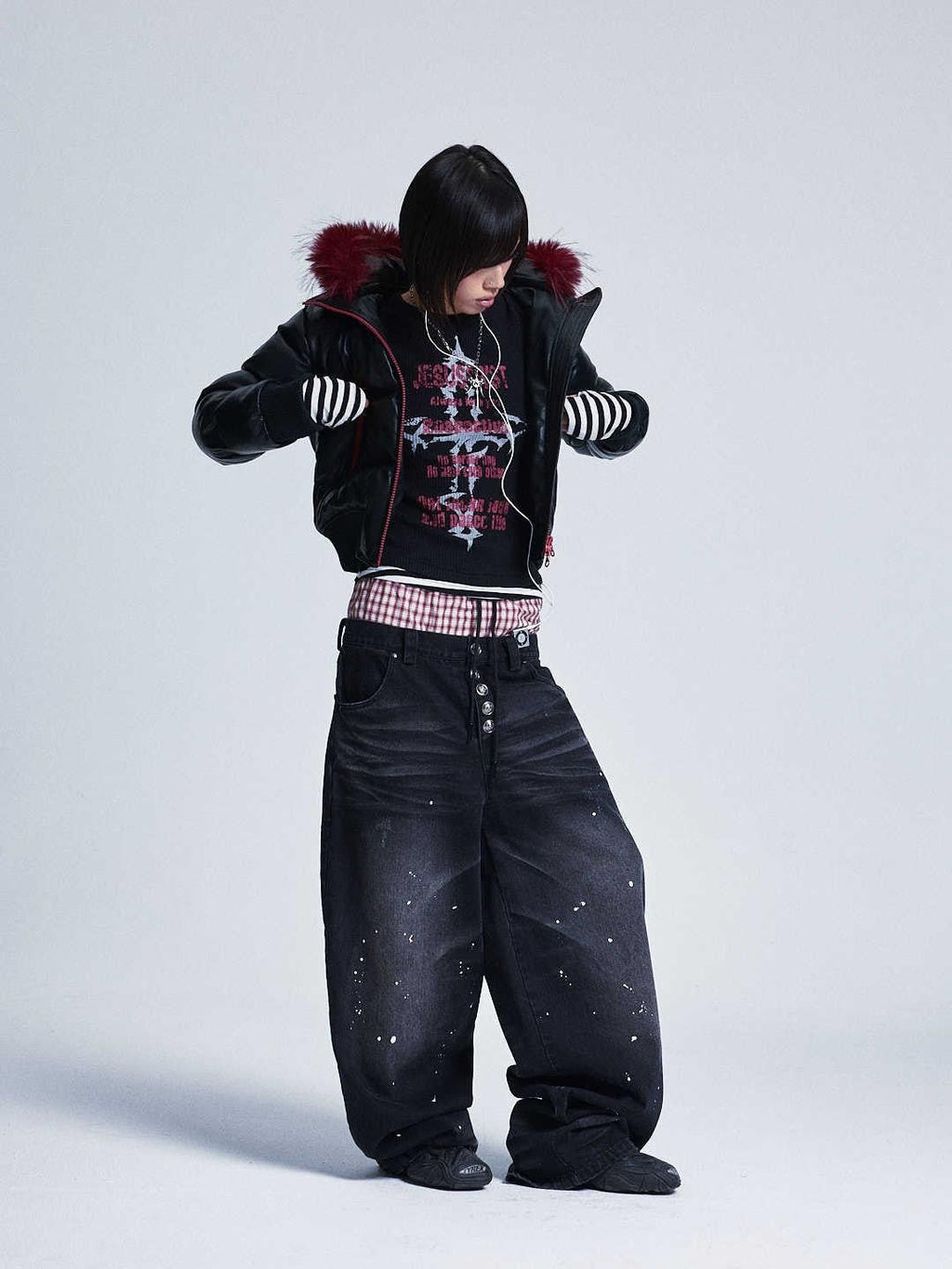 Black Colorblock Detachable Pu Fur Collar Hood Women's Cotton Puffer Jackets