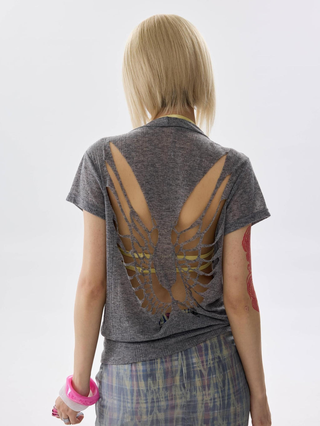 Cutout Wing Skin Friendly Scoop Neck Women's Cotton Blend Short Sleeve T-shirts