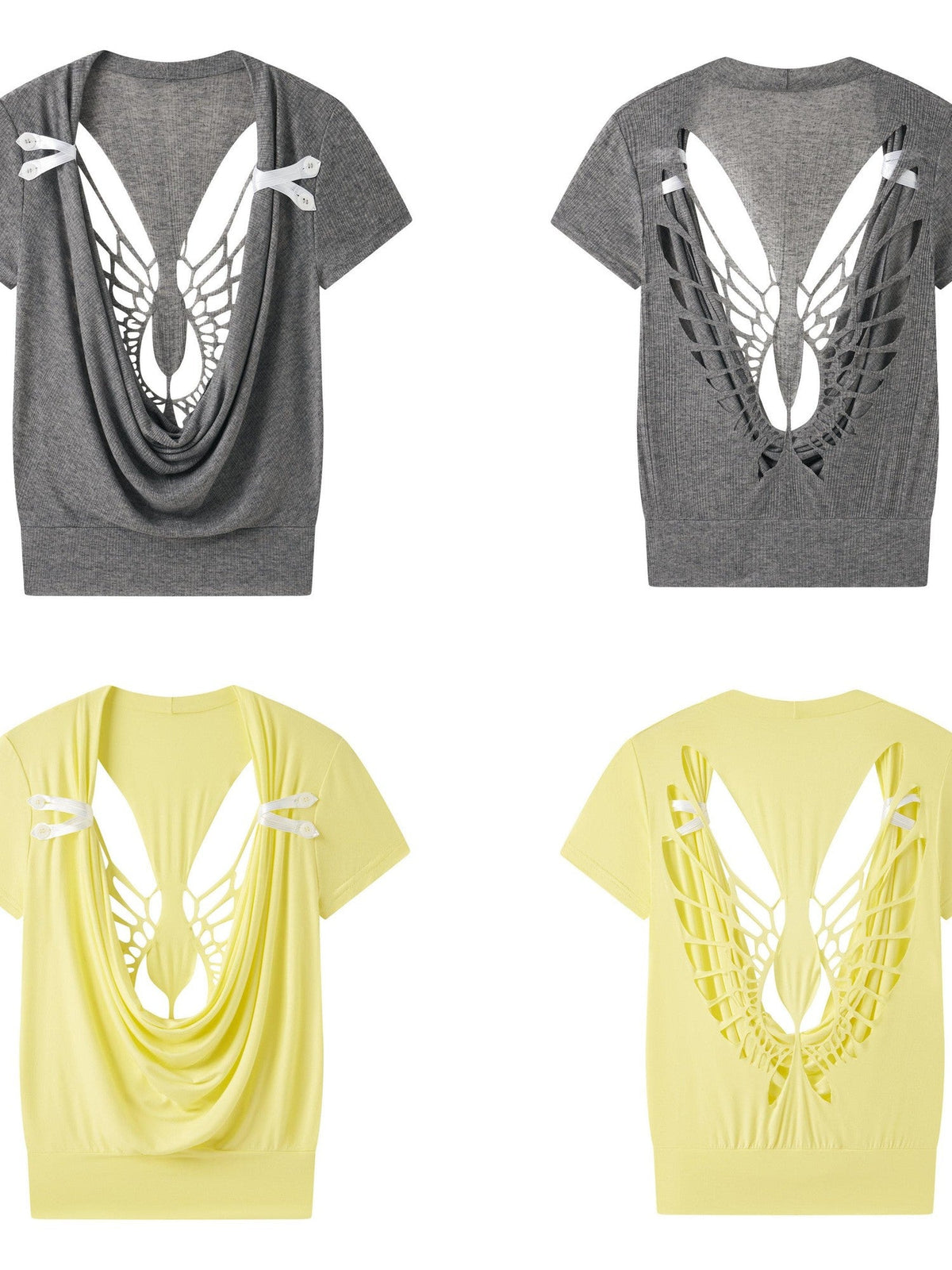 Cutout Wing Skin Friendly Scoop Neck Women's Cotton Blend Short Sleeve T-shirts