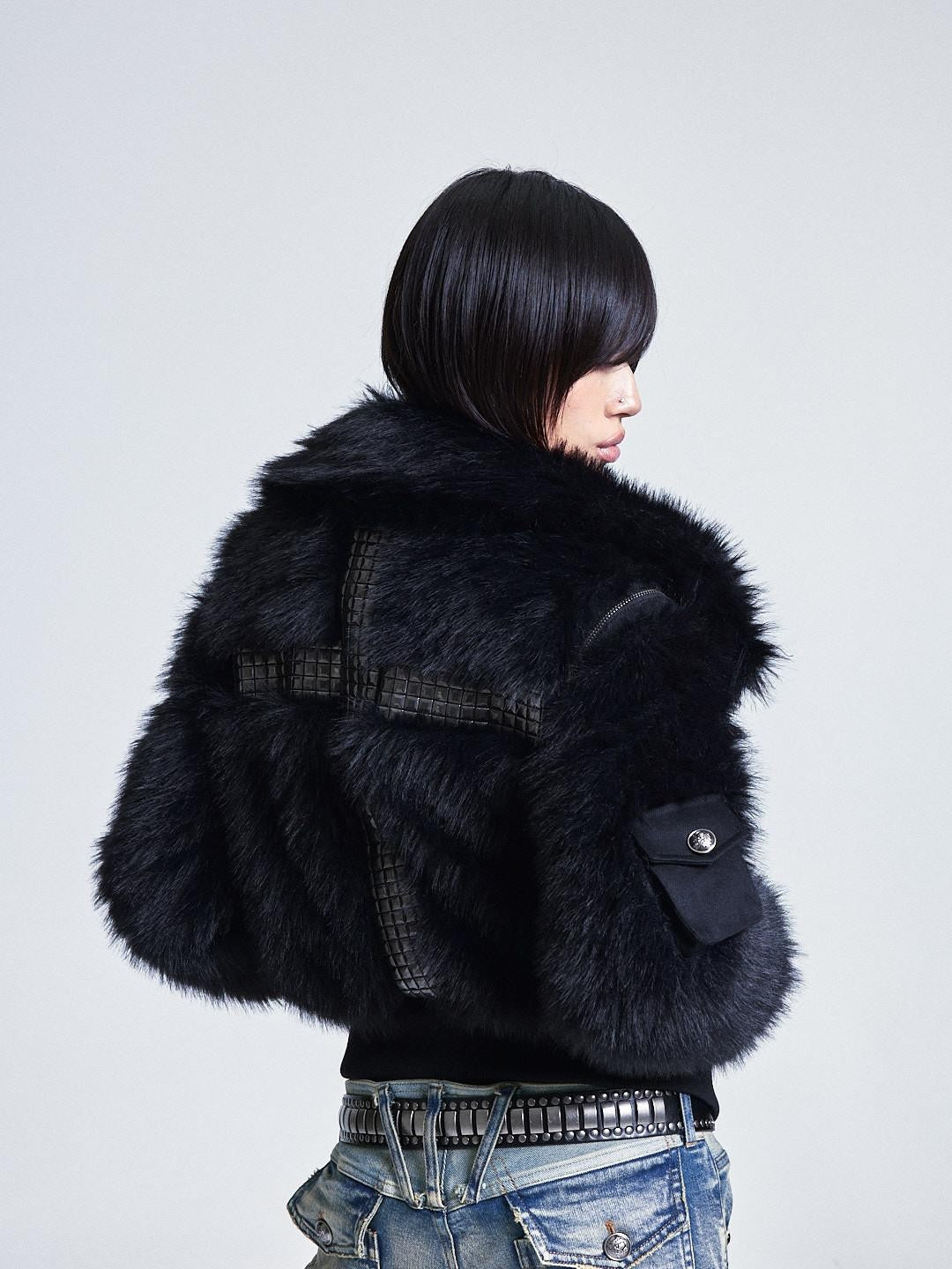 Diamond Quilted Detachable Fur Collar Cross Rhinestone Women's Padded Vests