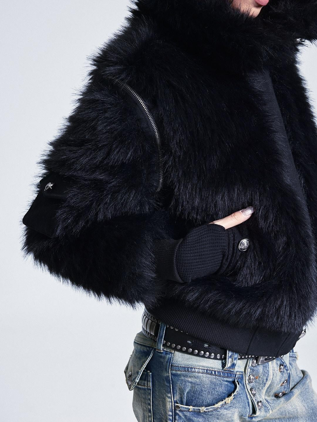 Diamond Quilted Detachable Fur Collar Cross Rhinestone Women's Padded Vests