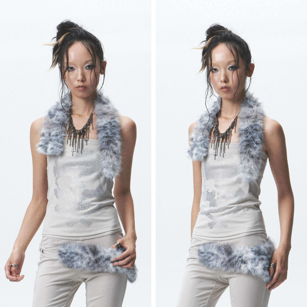 Rhinestone Detachable Two Tone Plush Splice Women's Pure Cotton Tube Tops