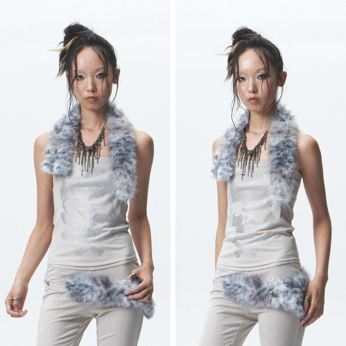 Rhinestone Detachable Two Tone Plush Splice Women's Pure Cotton Tube Tops