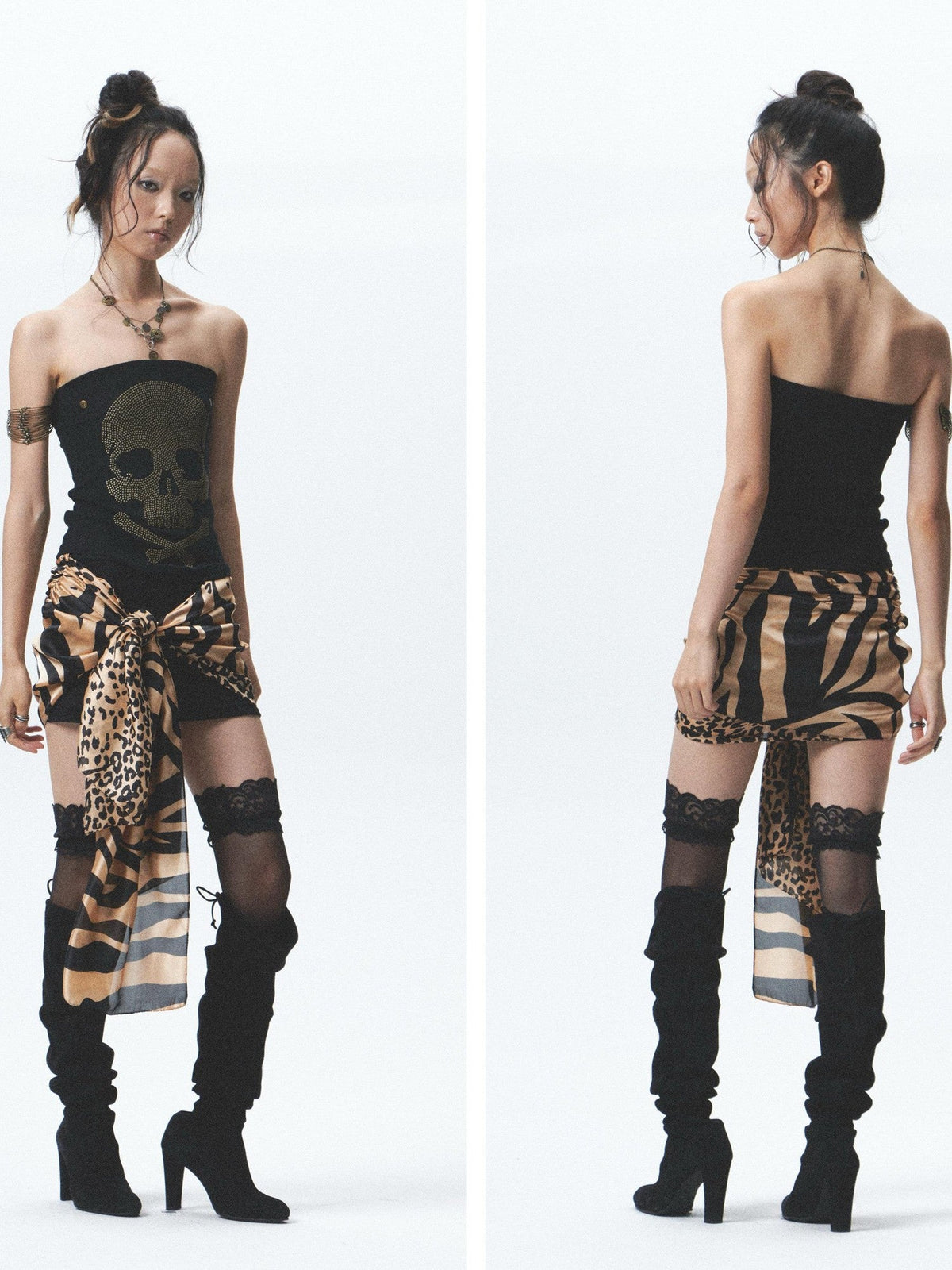 Rhinestone Detachable Two Tone Plush Splice Women's Pure Cotton Tube Tops