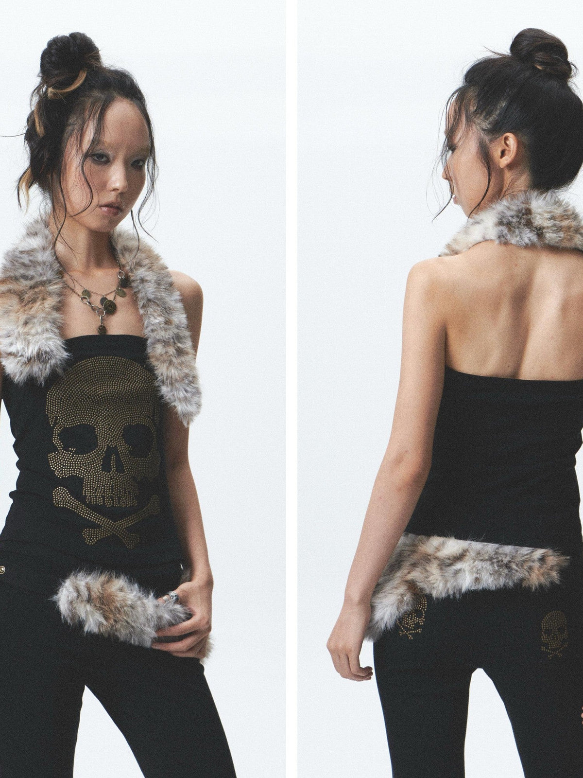 Rhinestone Detachable Two Tone Plush Splice Women's Pure Cotton Tube Tops