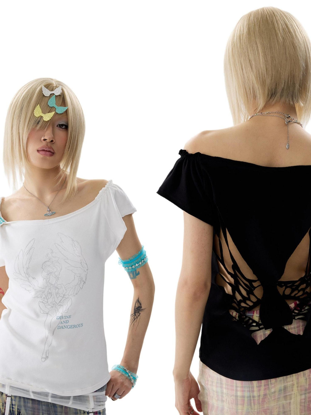 Ruched Rhinestone Wing Cutout One Shoulder Women's Cotton Short Sleeve T-shirts