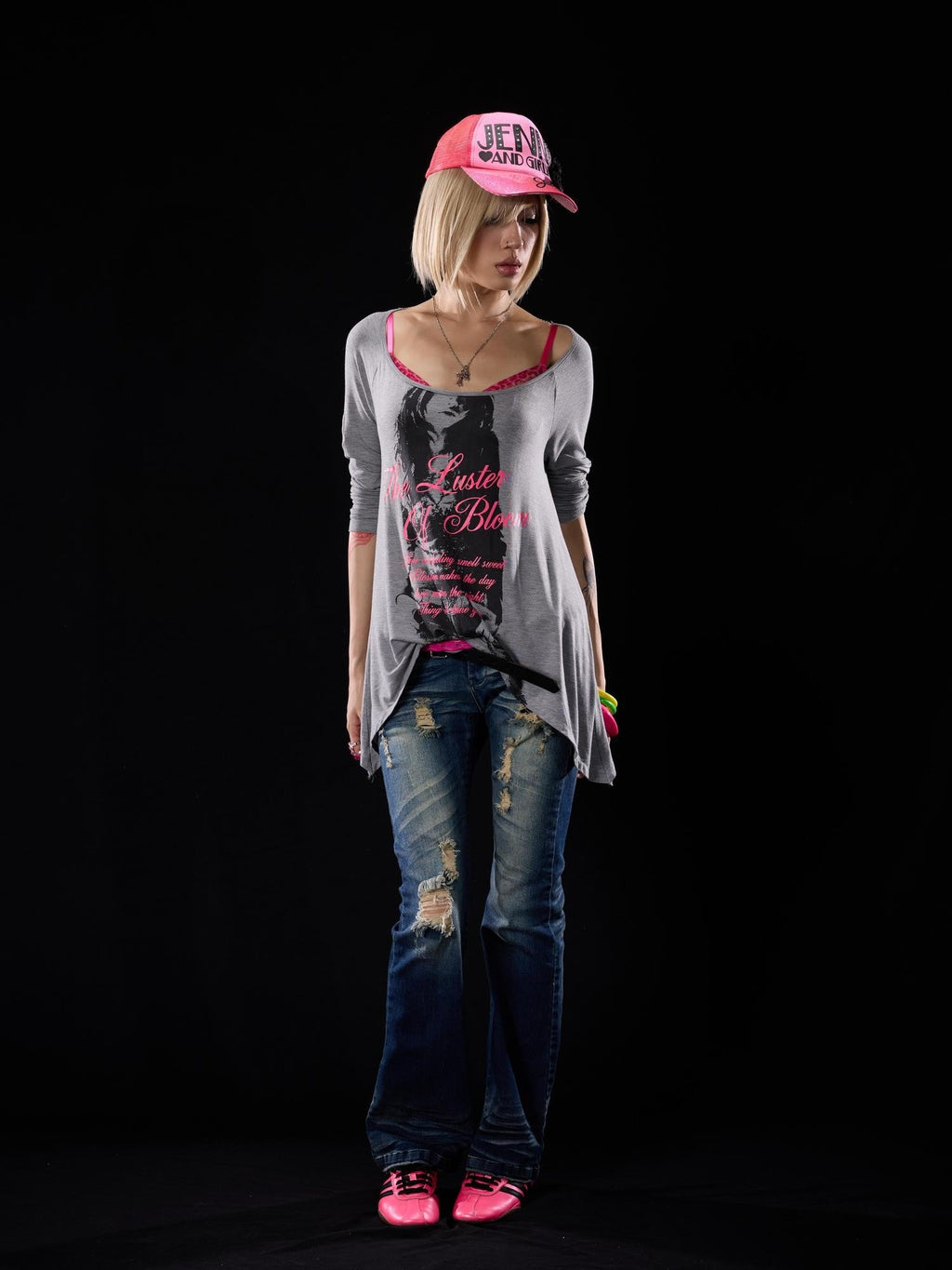 Sequin Print Asymmetric Hem High Elastic Women's Cotton Long Sleeve T-shirts