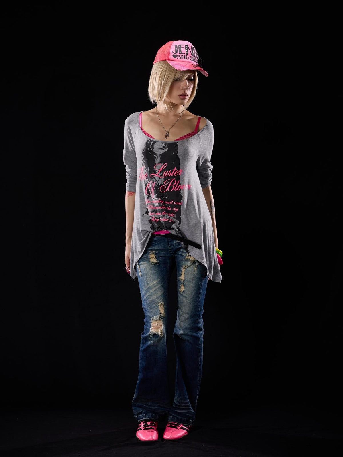 Sequin Print Asymmetric Hem High Elastic Women's Cotton Long Sleeve T-shirts