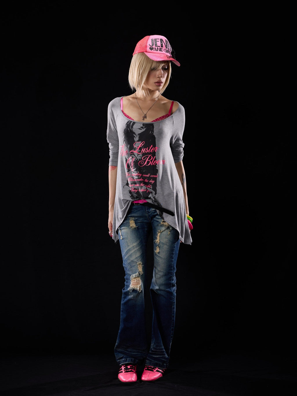 Sequin Print Asymmetric Hem High Elastic Women's Cotton Long Sleeve T-shirts