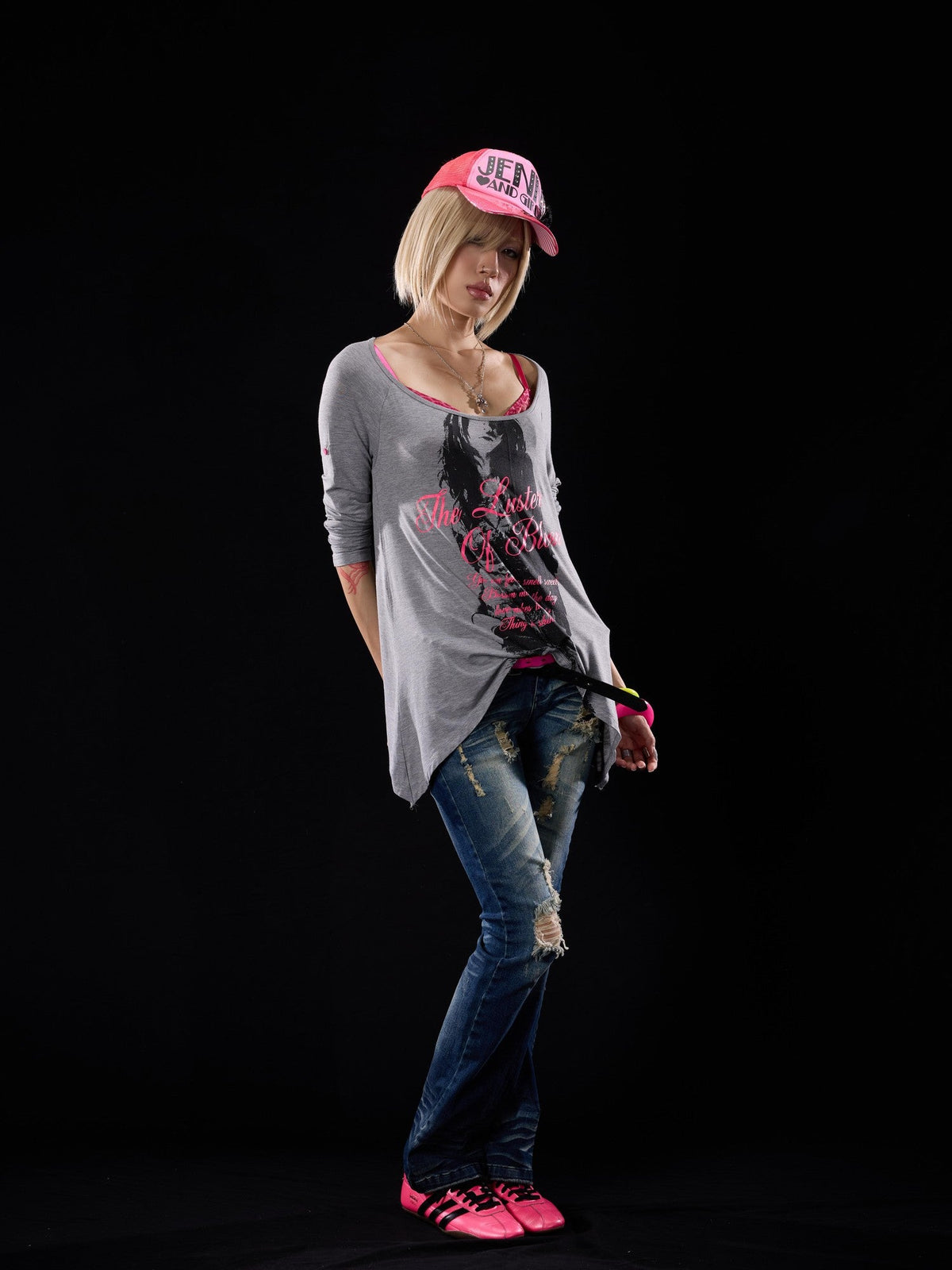 Sequin Print Asymmetric Hem High Elastic Women's Cotton Long Sleeve T-shirts