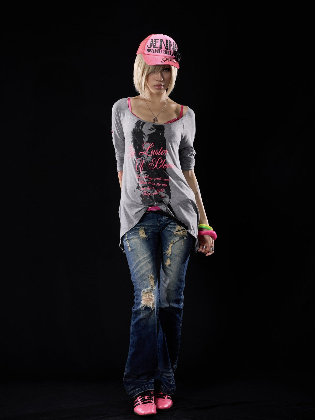 Sequin Print Asymmetric Hem High Elastic Women's Cotton Long Sleeve T-shirts