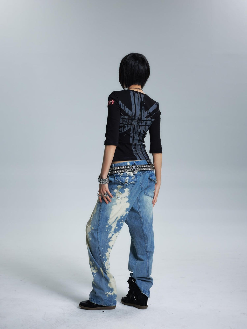 Topstitched Asymmetric Neck Applique Slim Women's Cotton Short Sleeve T-shirts