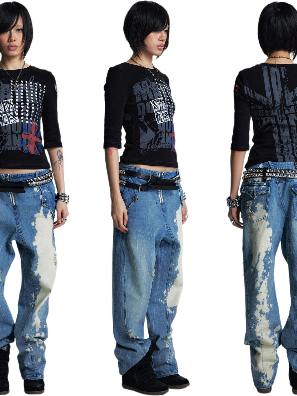 Topstitched Asymmetric Neck Applique Slim Women's Cotton Short Sleeve T-shirts