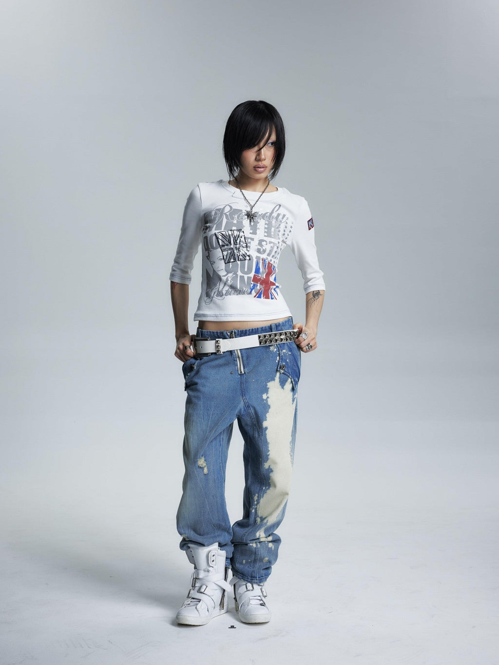 Topstitched Asymmetric Neck Applique Slim Women's Cotton Short Sleeve T-shirts