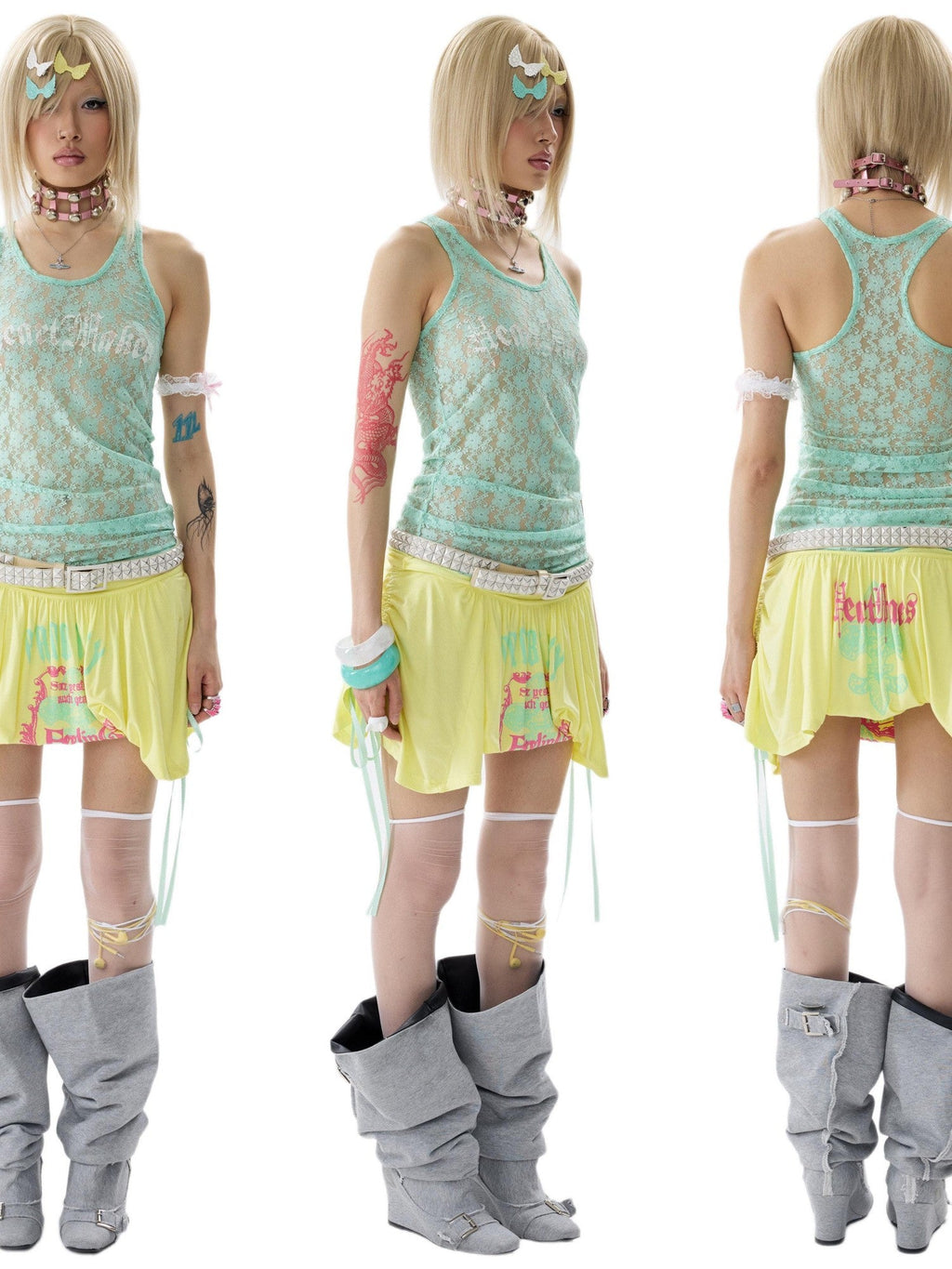Two Tone Loose Layered One Shoulder Print Short Sleeve Women's Cotton Camisoles
