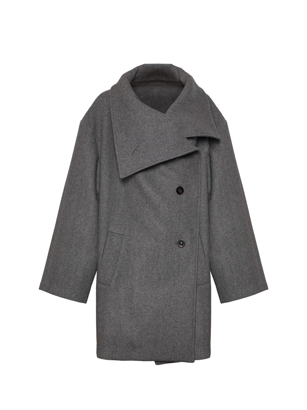 Asymmetric Placket Wool Blend Cape Coat