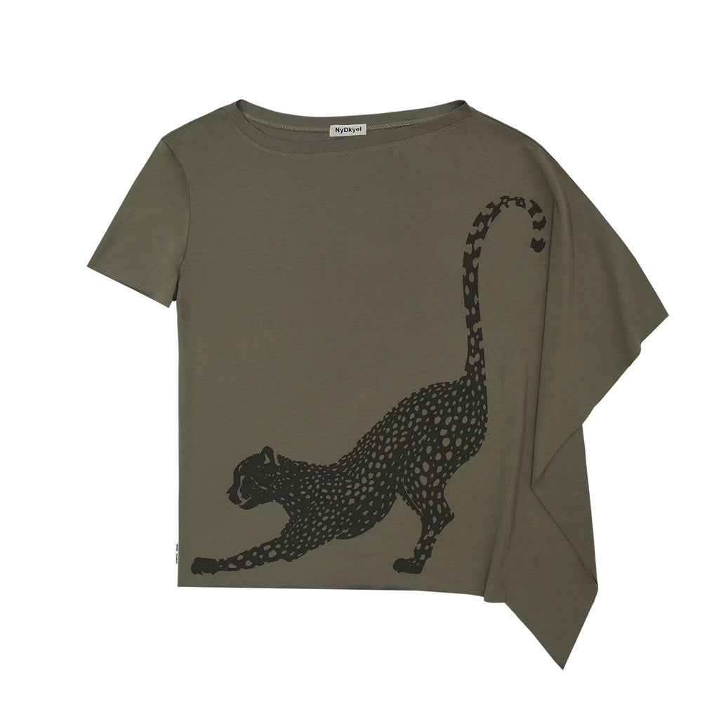 Asymmetric Slash Neck Tribal Leopard Print Tee
