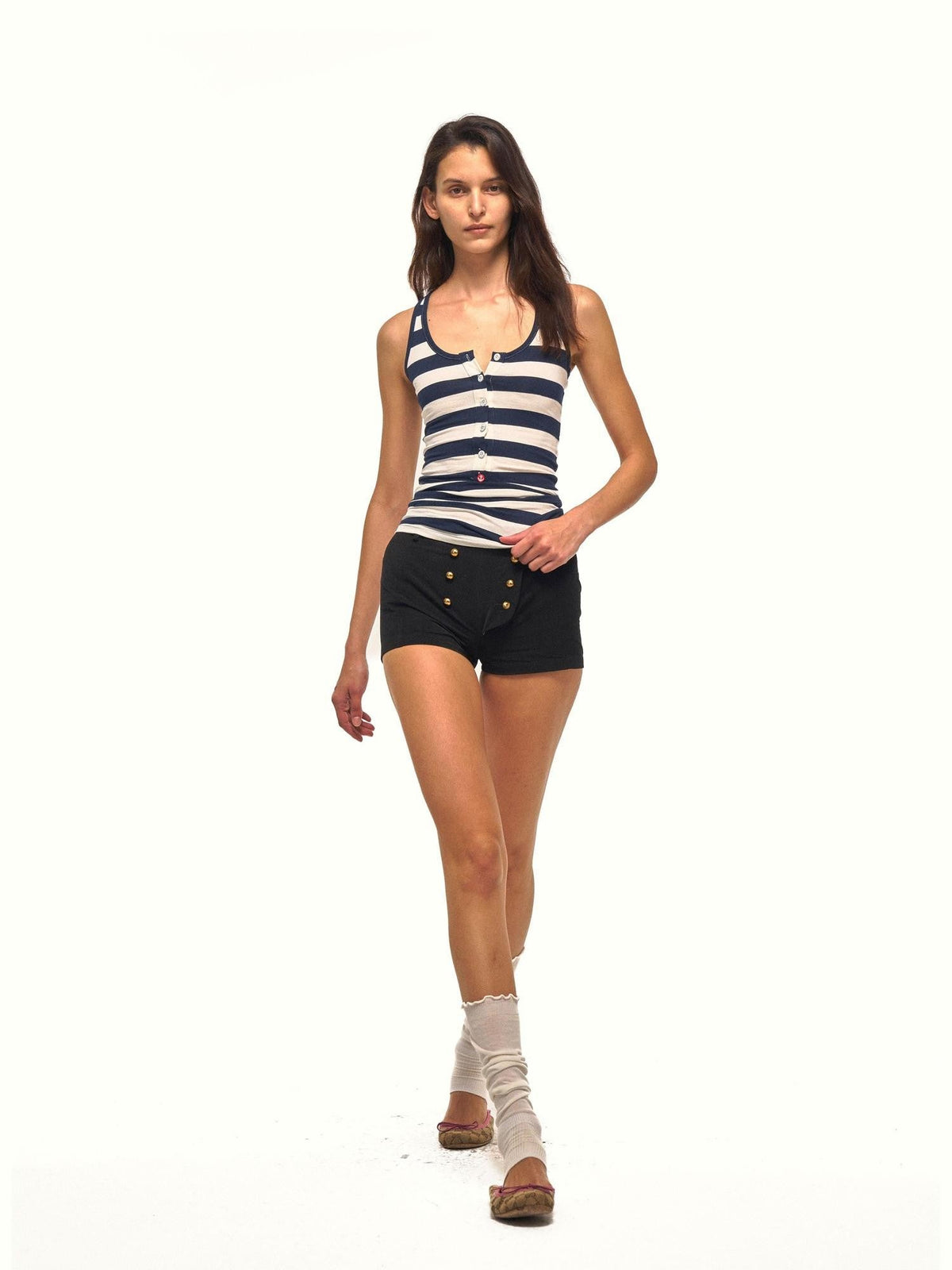 Black Military Double Row Metal Buttons Women's Cotton Hot Pants