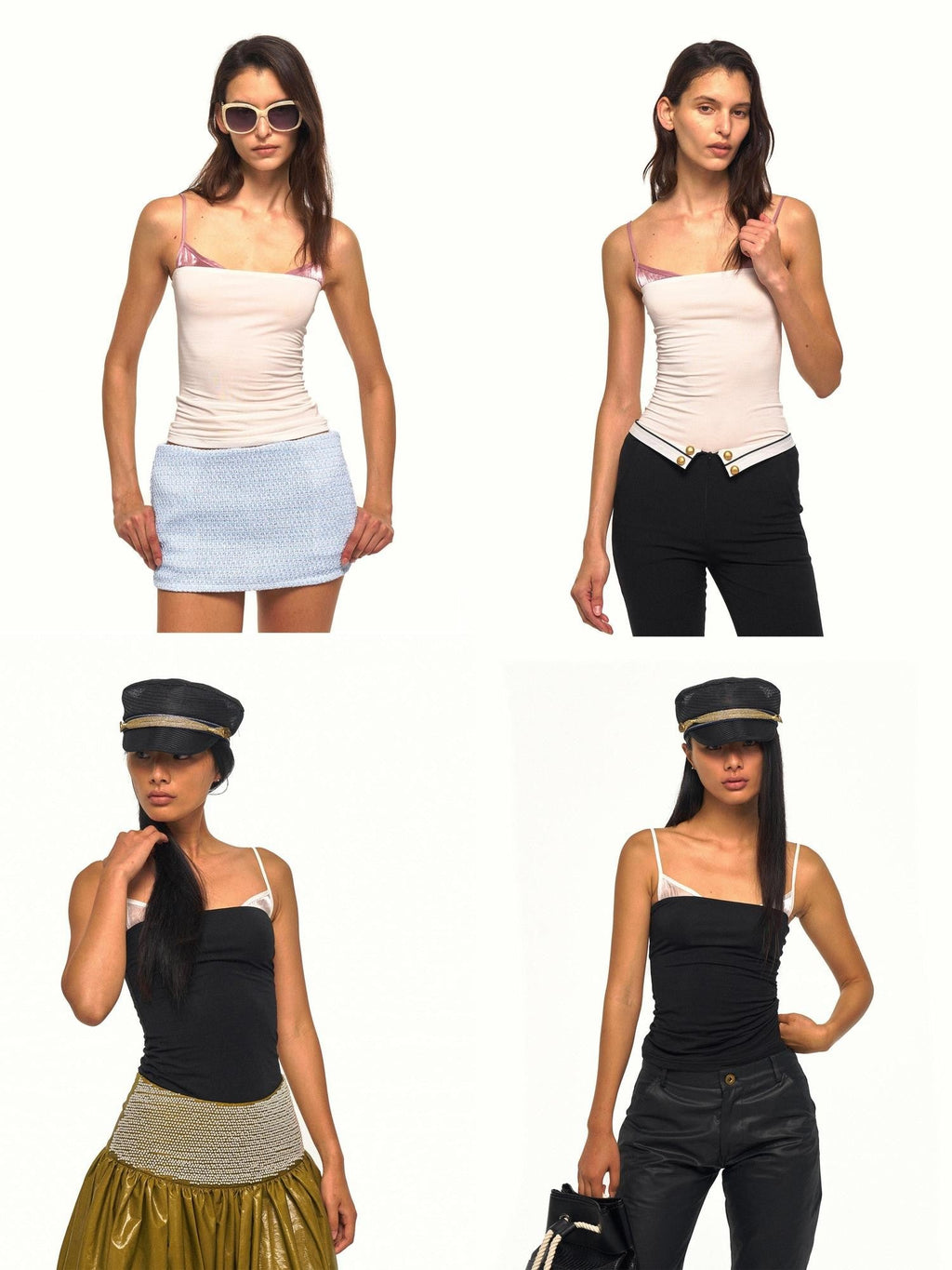 Colorblock Satin Splice Faux Layer Thin Strap Waist Cinch Women's Camisoles