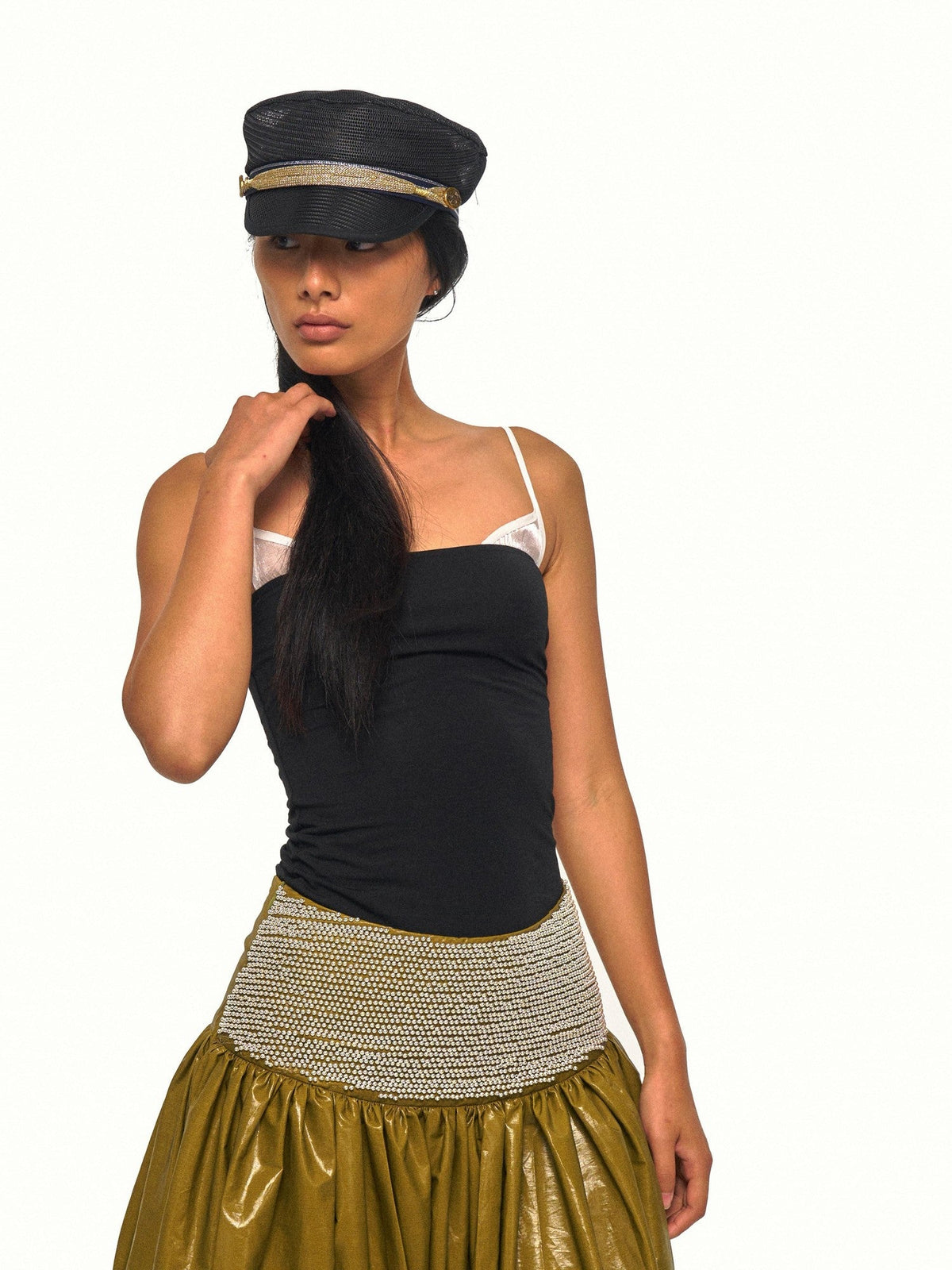 Colorblock Satin Splice Faux Layer Thin Strap Waist Cinch Women's Camisoles