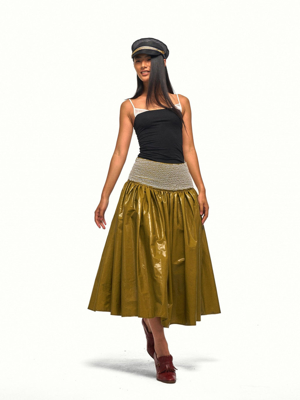 Colorblock Satin Splice Faux Layer Thin Strap Waist Cinch Women's Camisoles
