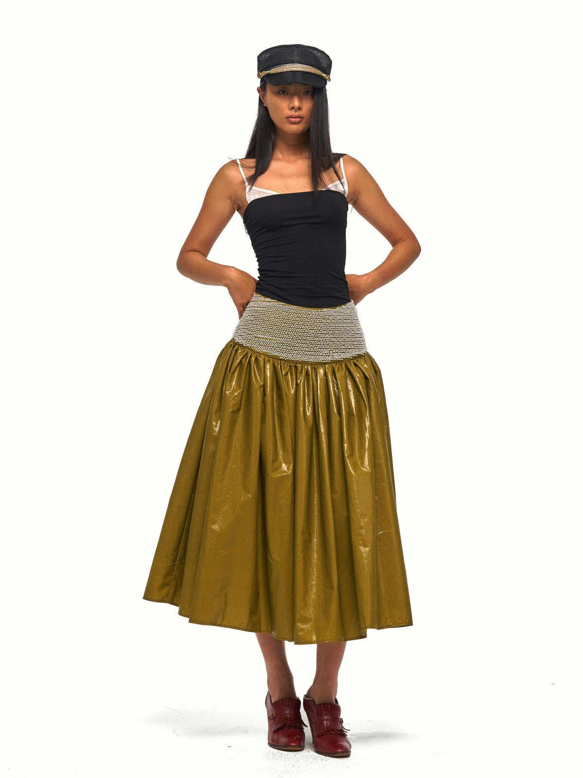 Colorblock Satin Splice Faux Layer Thin Strap Waist Cinch Women's Camisoles