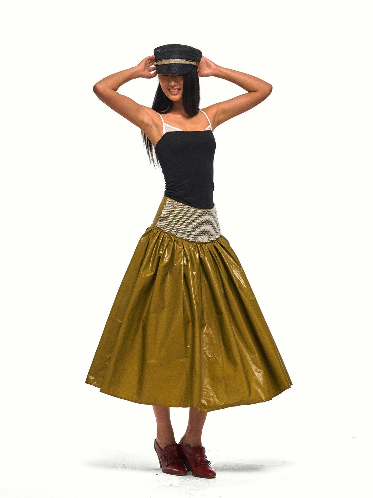 Colorblock Satin Splice Faux Layer Thin Strap Waist Cinch Women's Camisoles