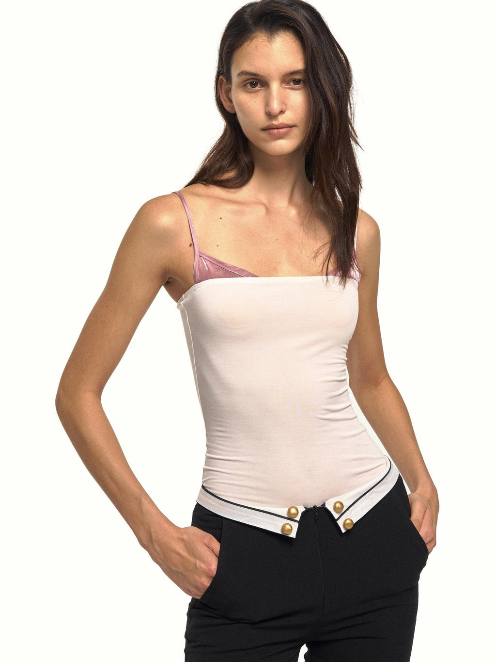 Colorblock Satin Splice Faux Layer Thin Strap Waist Cinch Women's Camisoles