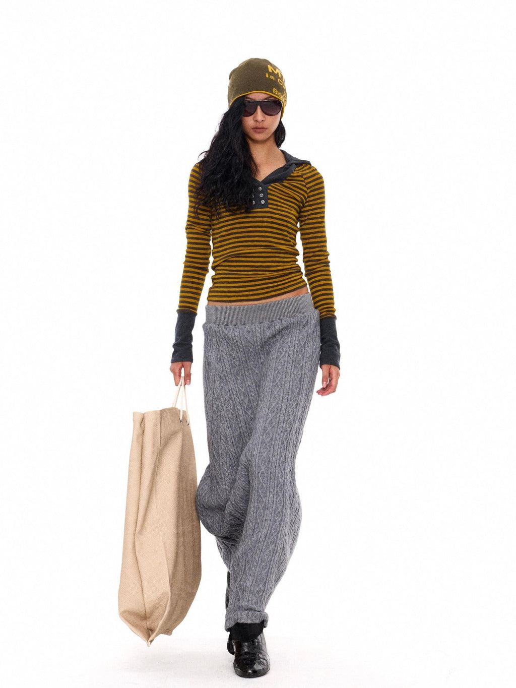 Contrast Neck Double Anchor Buttons Knit Hood Women's Long Sleeve T-shirts