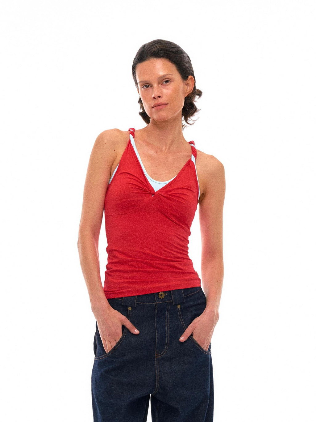 Contrast Strap Knotted Layered Vest Top