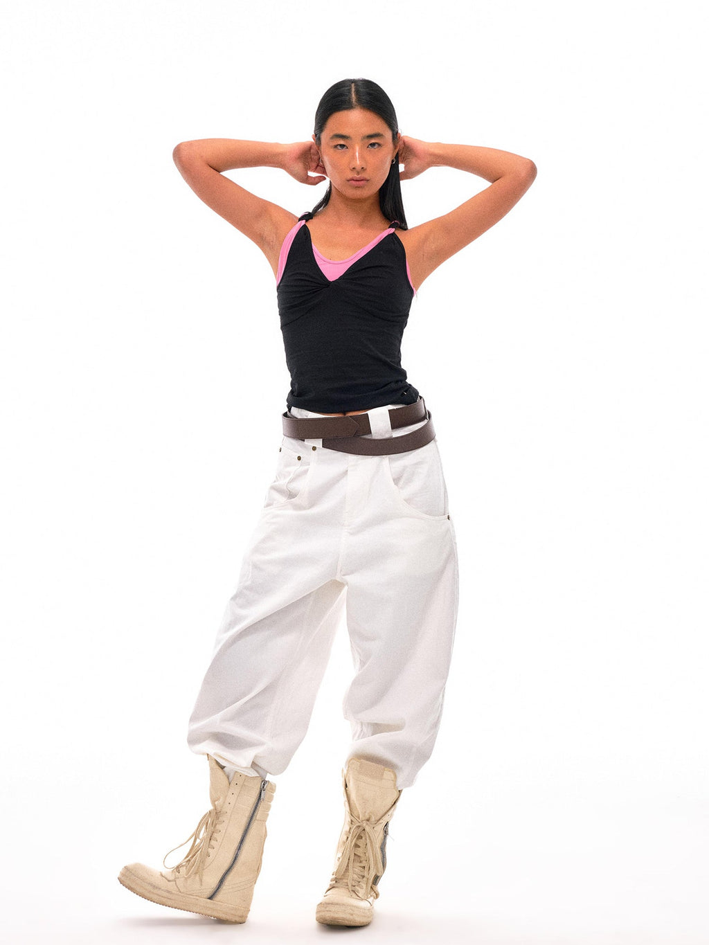 Contrast Strap Knotted Layered Vest Top