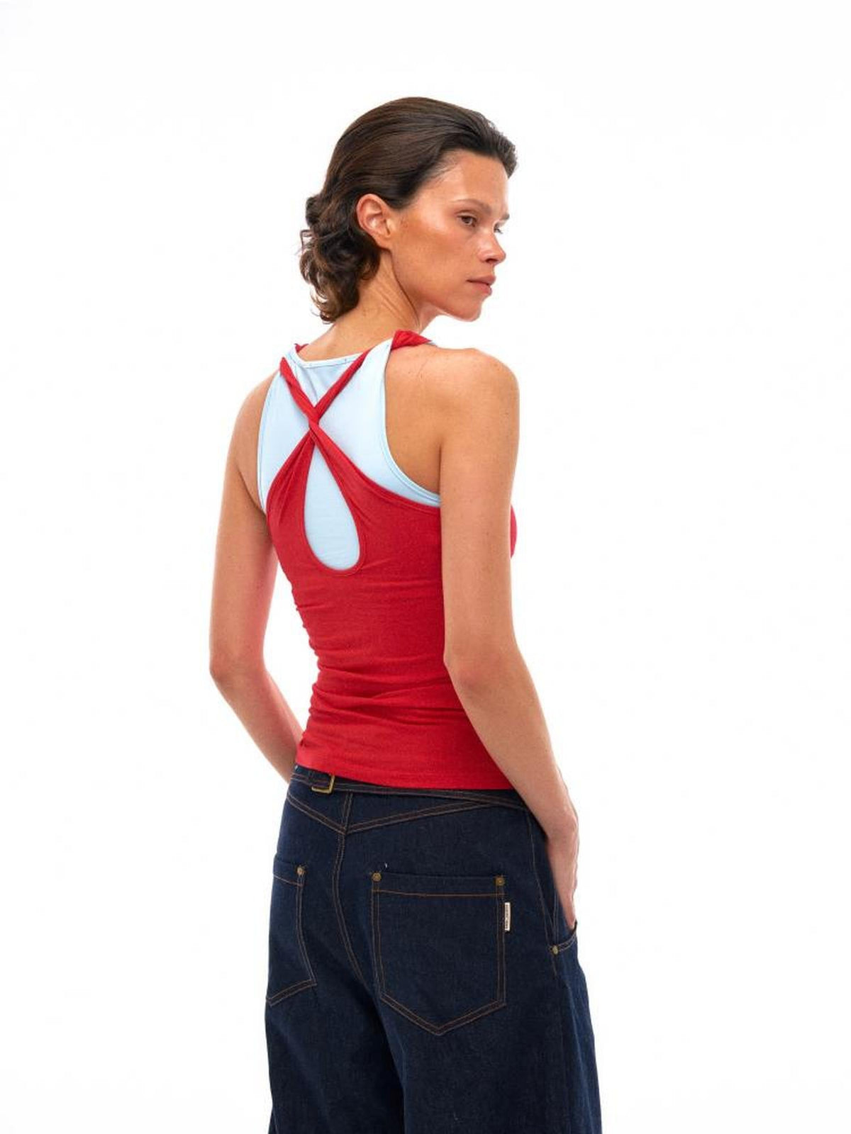 Contrast Strap Knotted Layered Vest Top