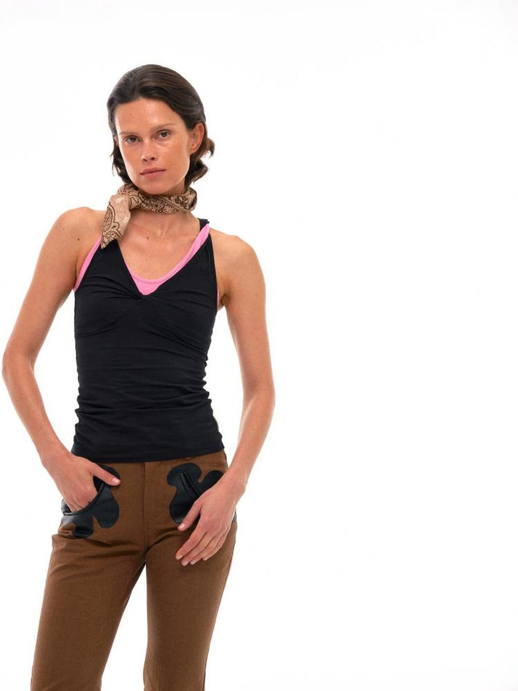 Contrast Strap Knotted Layered Vest Top
