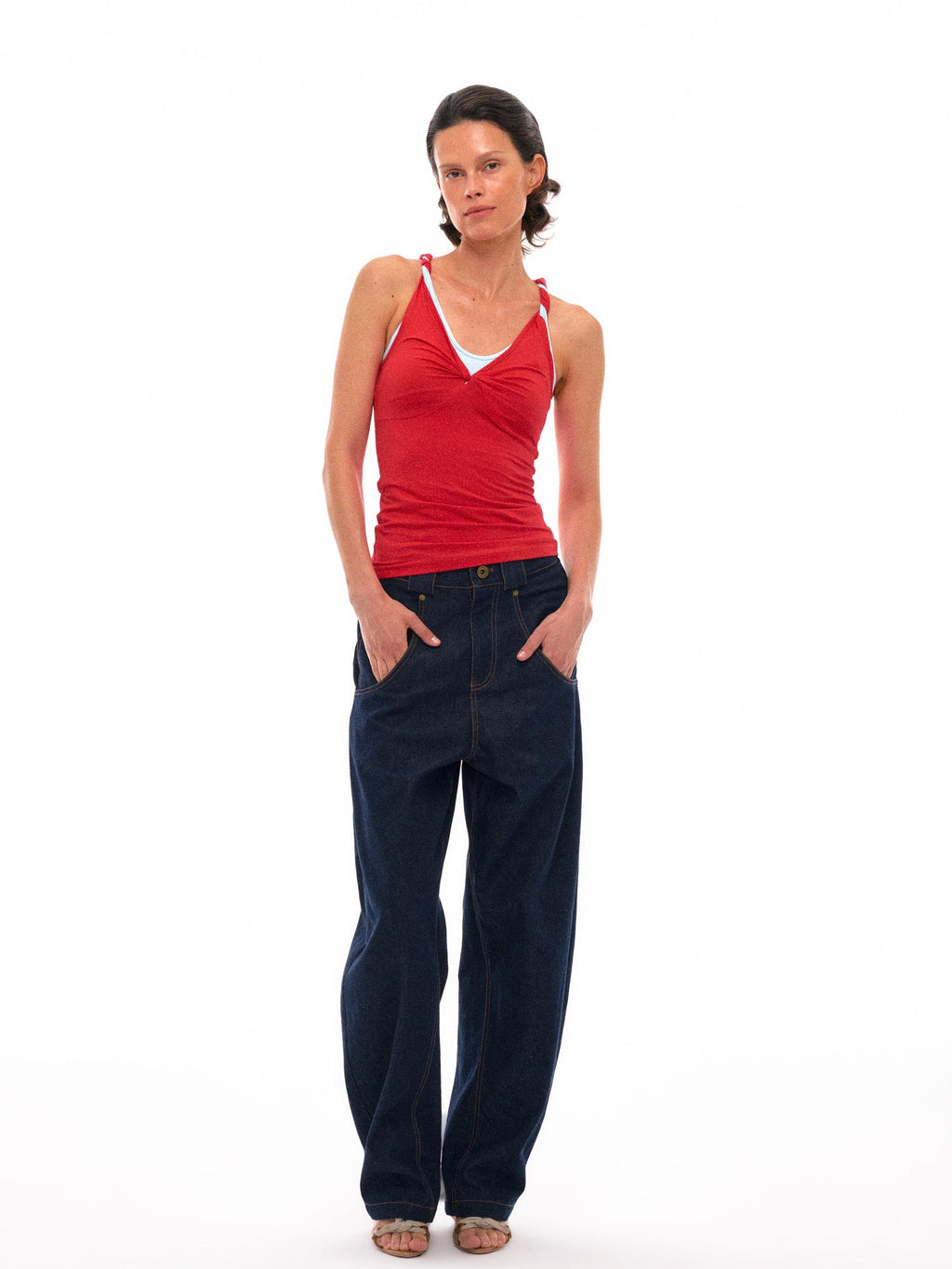 Contrast Strap Knotted Layered Vest Top
