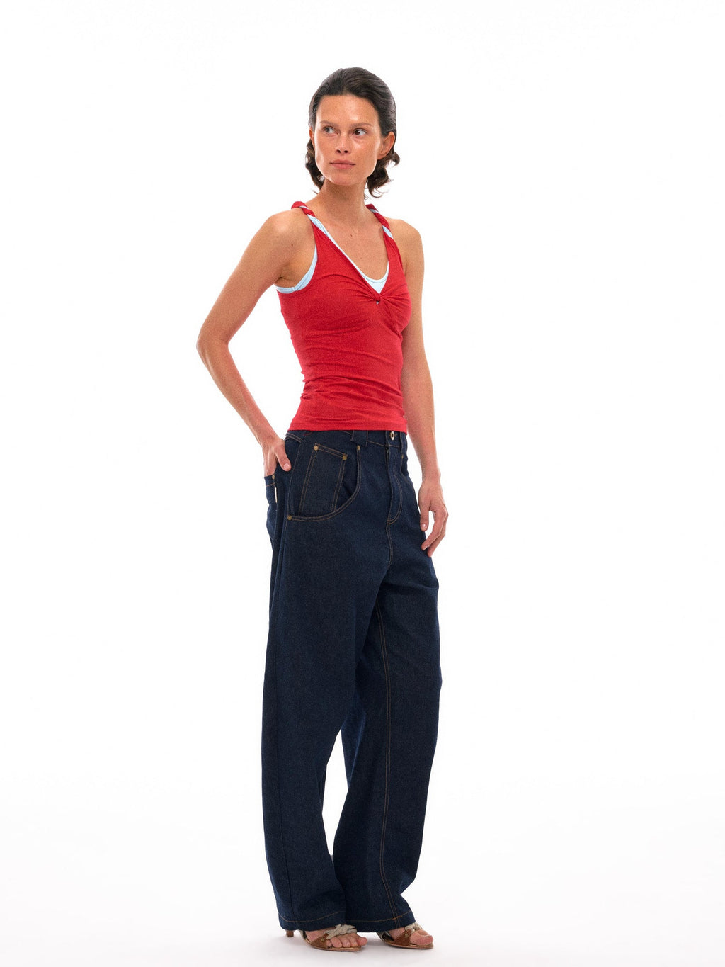 Contrast Strap Knotted Layered Vest Top