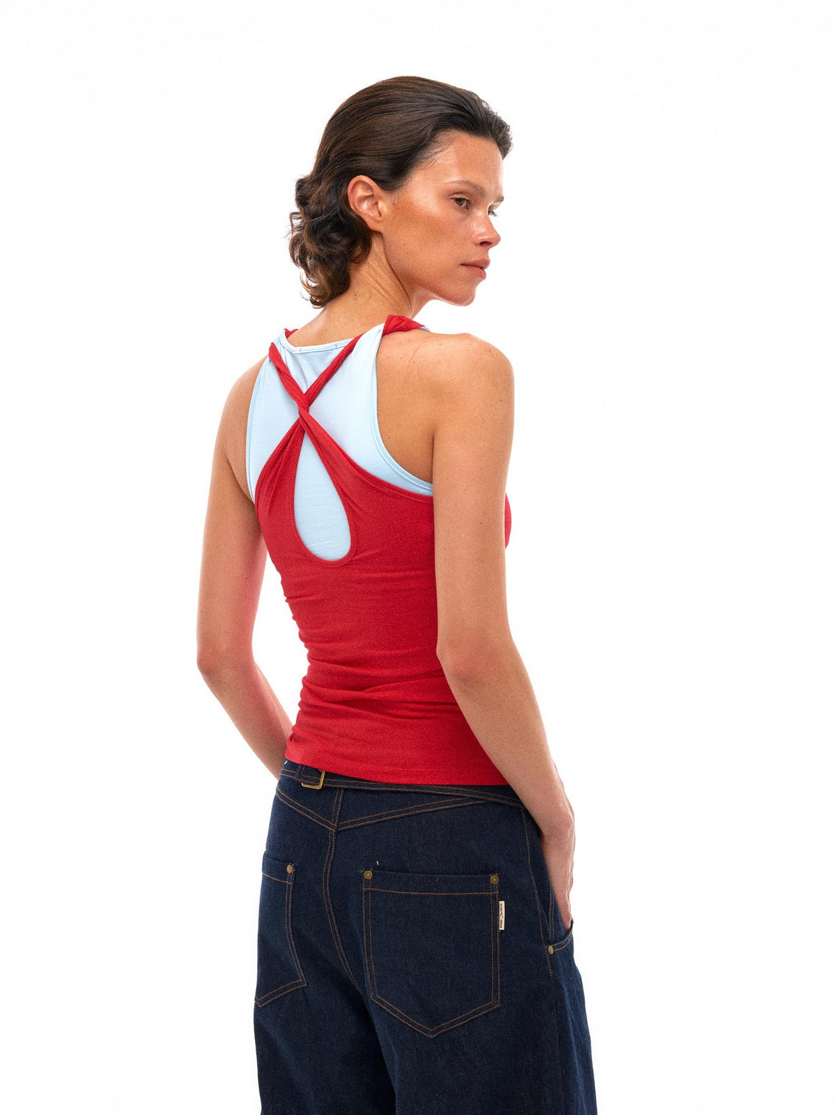 Contrast Strap Knotted Layered Vest Top