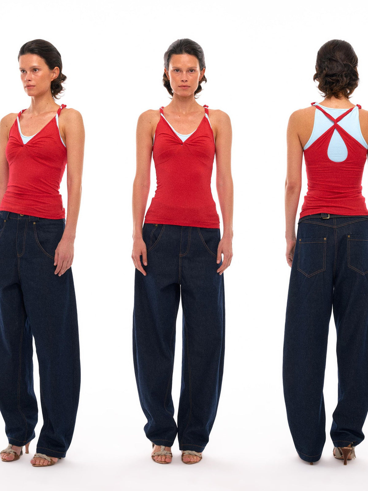 Contrast Strap Knotted Layered Vest Top