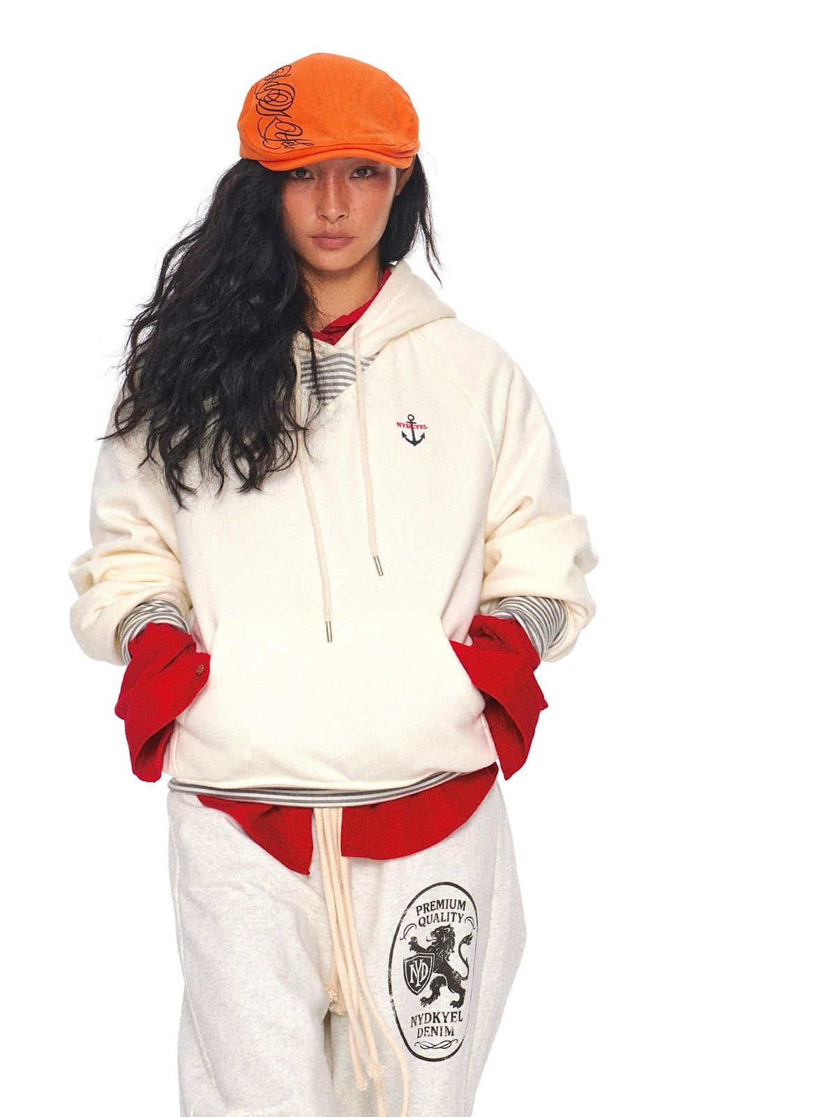 Cozy Fleece Lined Loose Fit Kangaroo Pocket Street Pullover White Hooded Hoodies